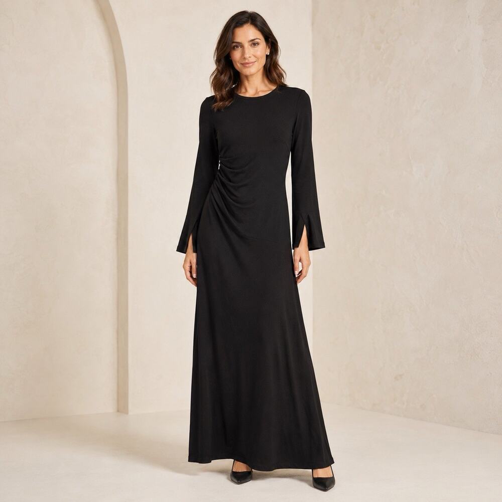 Veiled Collection Natalie Ruched Jersey Maxi Dress Small 62" Black Modest NWT